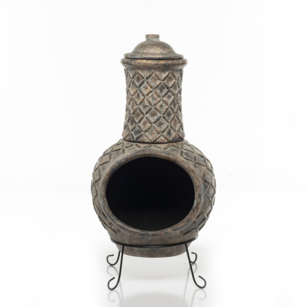 Alfresco - Earthenware 2 pc Large Lattice Chiminea w/ lid + stand