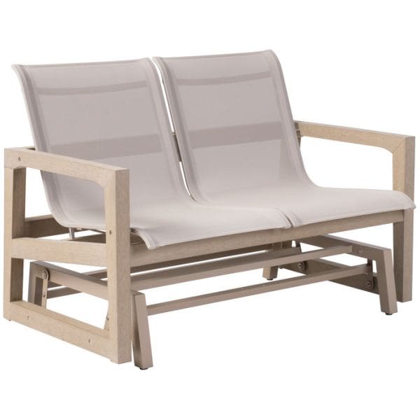 Alfresco - San Simeon EverTeak™ Phifer Sling Love Seat Glider-Mineral + Earth